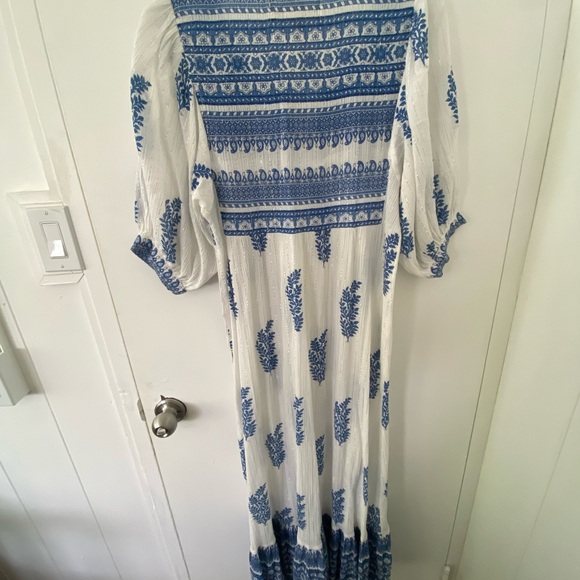 DAUGHTERS OF INDIA "Mishka" Blue & White Patterned Dress US SMALL - Picture 3 of 3